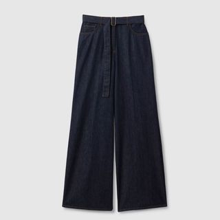 Reiss Luca Belted Wide Leg Jeans, Dark Blue