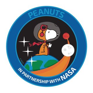 Peanuts and NASA partnership logo.