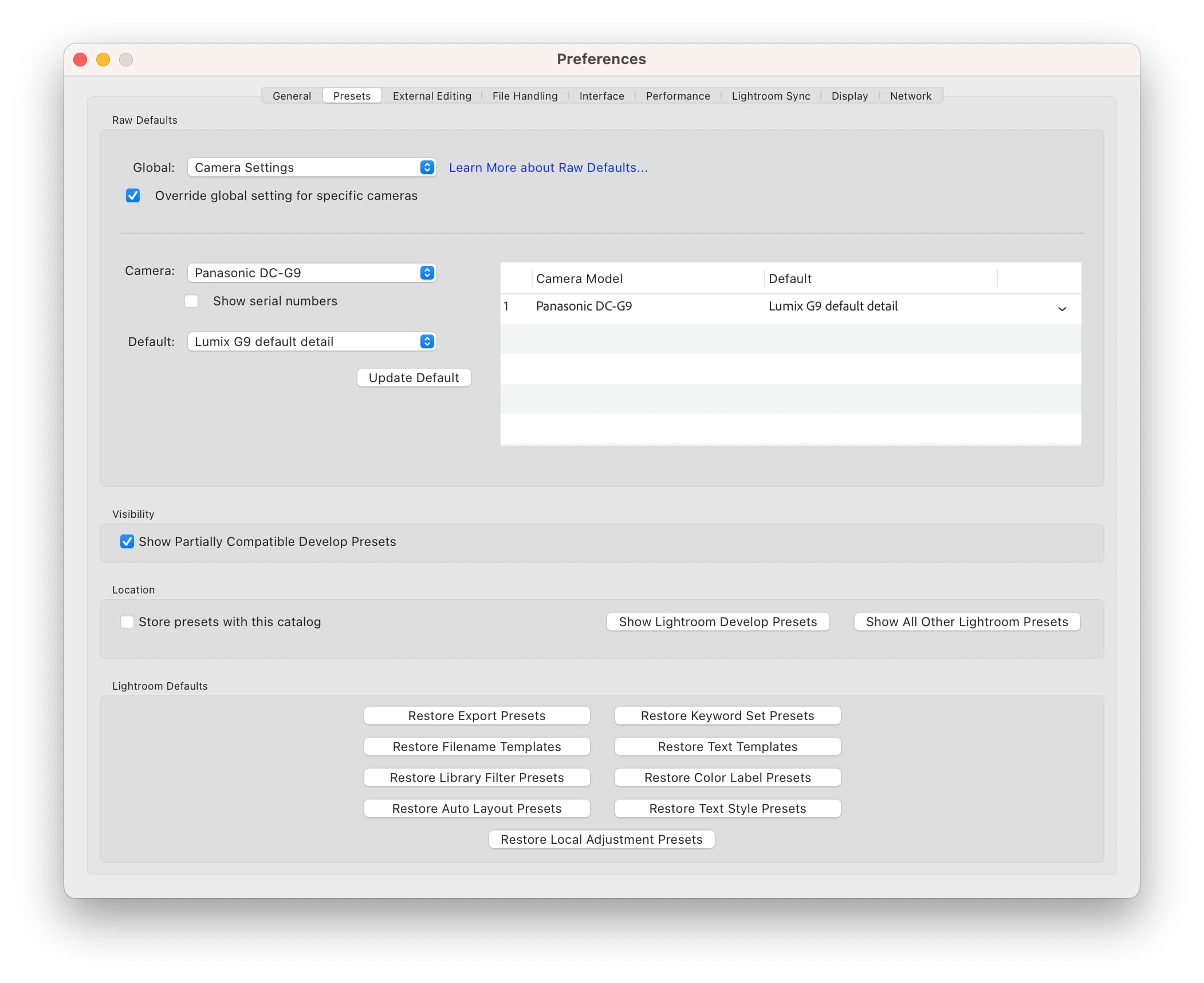 Lightroom defaults