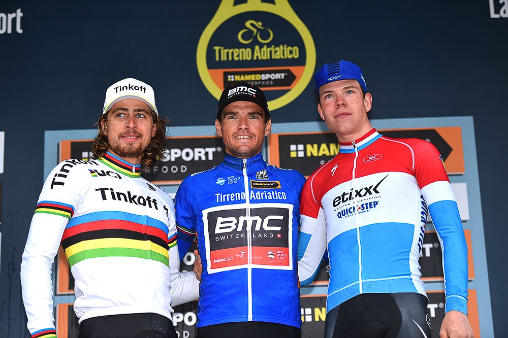 The final Tirreno-Adriatico podium: Sagan, Van Avermaet and Jungels