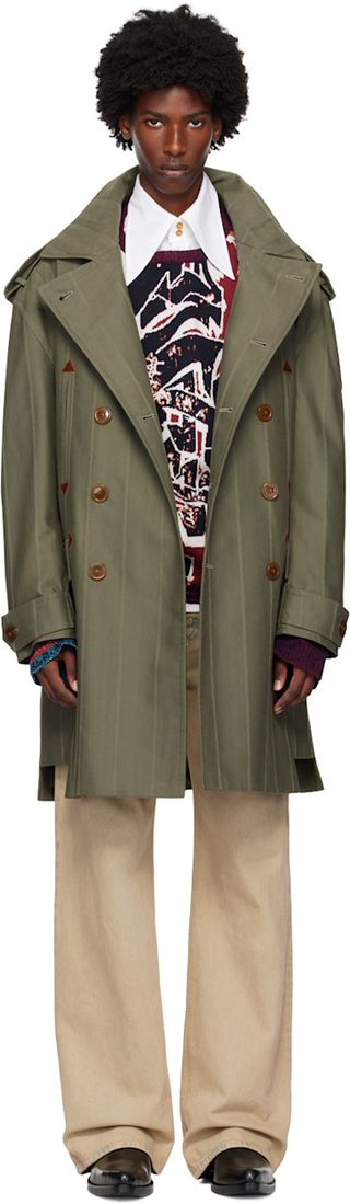 Green Stripped Trench Coat