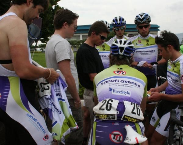 The Team Type 1 riders are briefed before the stage.