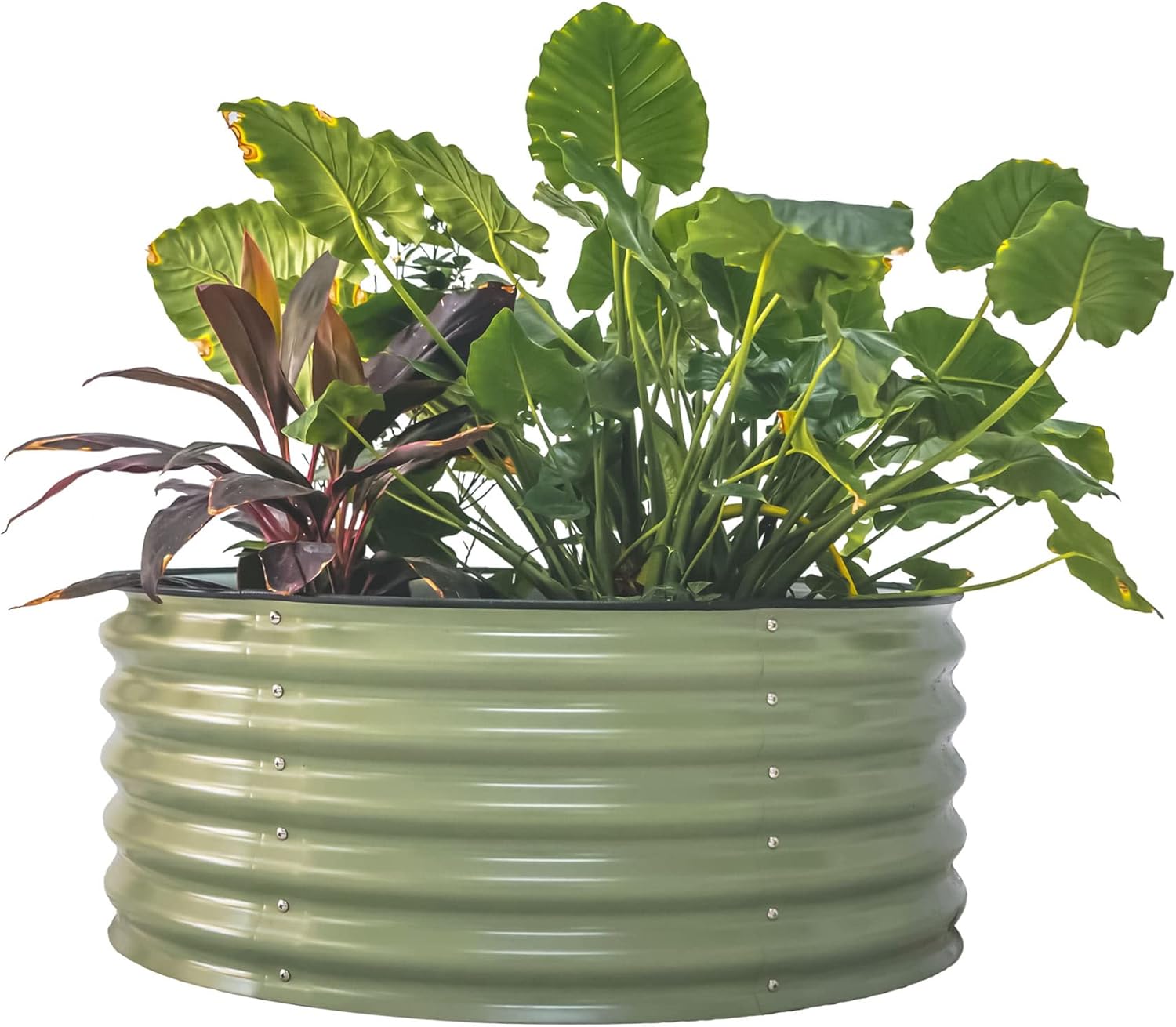 Vego Garden 17" Tall 42" Round Raised Garden Bed Metal Raised Bed Planter Box for Vegetables Flowers Patio, Olive Green