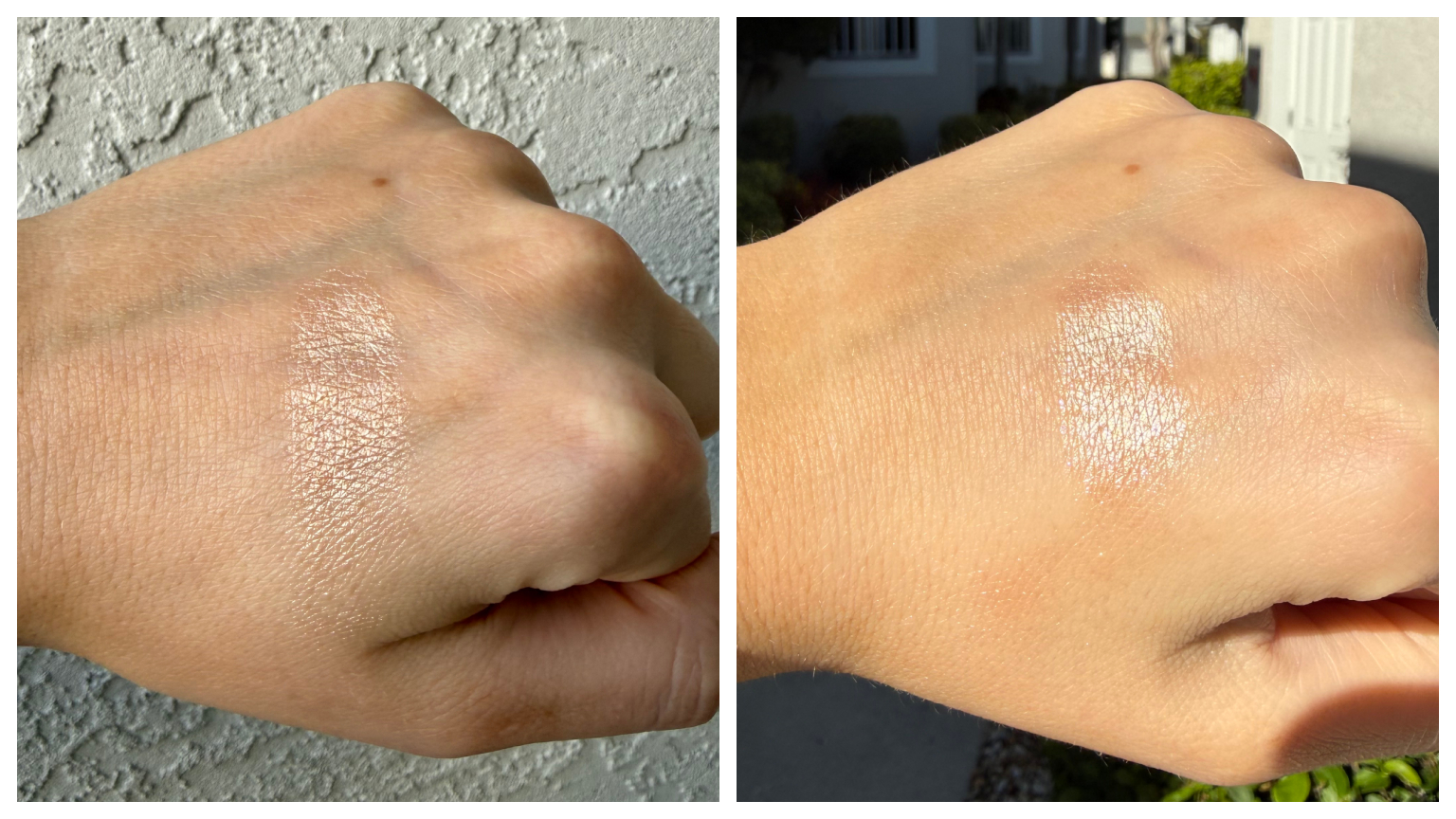 Siena gagliano's hand after testing kosas shiny objects before and after