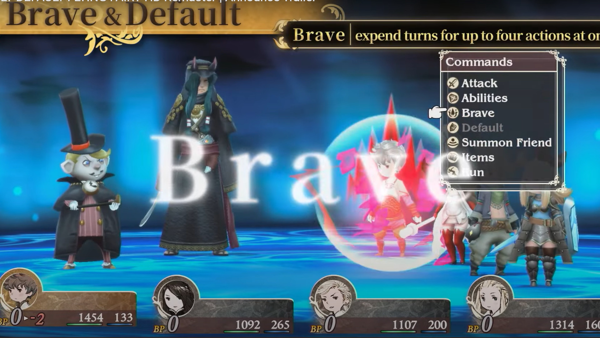 A screenshot of a battle taking place in the Switch 2 launch game, Bravely Default Flying Fairy HD Remaster.