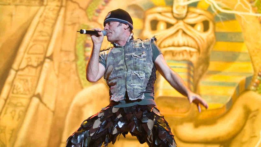 Iron Maiden performing onstage in 2008