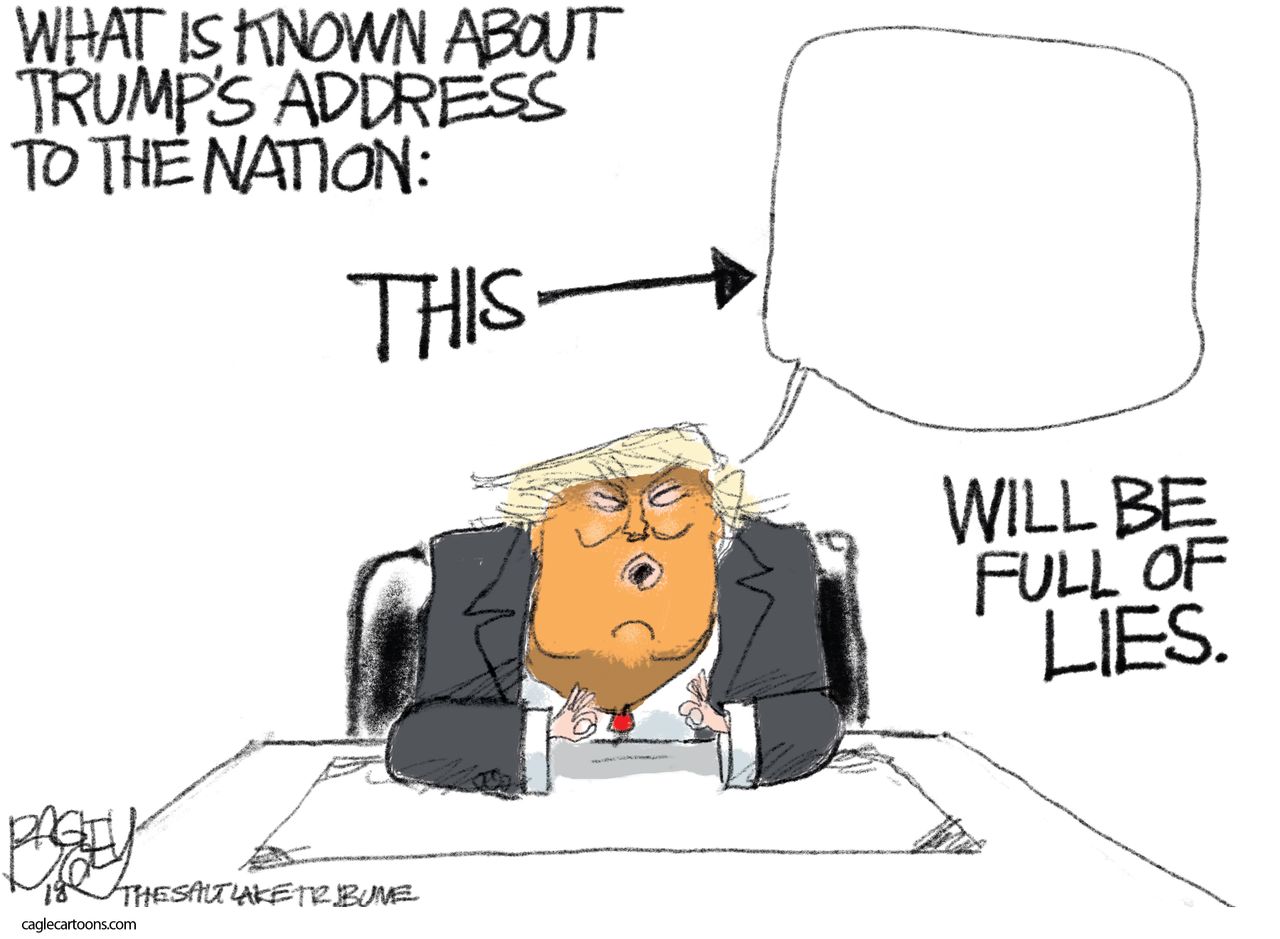 Political cartoon U.S. trump wall national emergency address&amp;amp;nbsp;