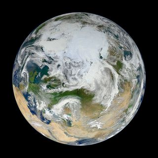 A view of Earth from above created from images snapped by the Suomi-NPP satellite.