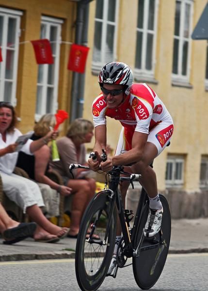 A member of Denmark's Team Post Danmark squad gives it his all.