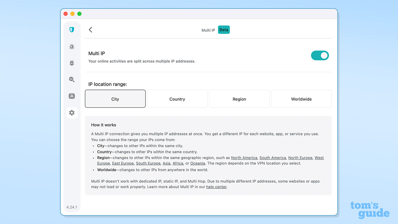 Screenshot of Surfshark&#039;s Multi IP settings