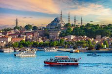 Touristic sightseeing ships in Istanbul city, Turkey.