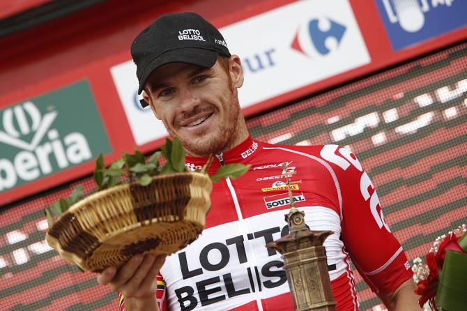 Adam Hansen (Lotto Belisol) celebrates his win on stage 19 of the Vuelta a Espa&ntilde;a