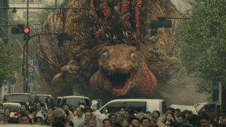 A young Godzilla crawling through Tokyo in Shin Godzilla