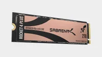 Sabrent Rocket 4 Plus 2TB in front of a gray background.