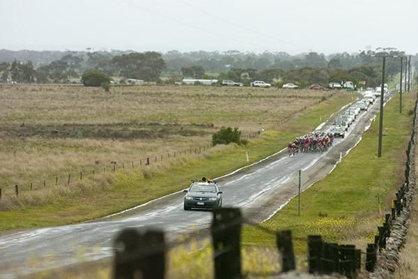 The field of more than 100 riders had miserable conditions for stage two from Lara to the top of the You Yangs.