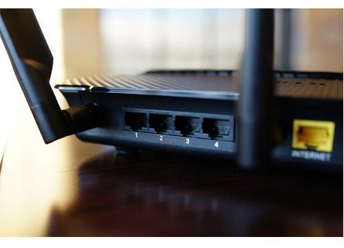 Four LAN ports at the back of the D-Link allow for wired network access.