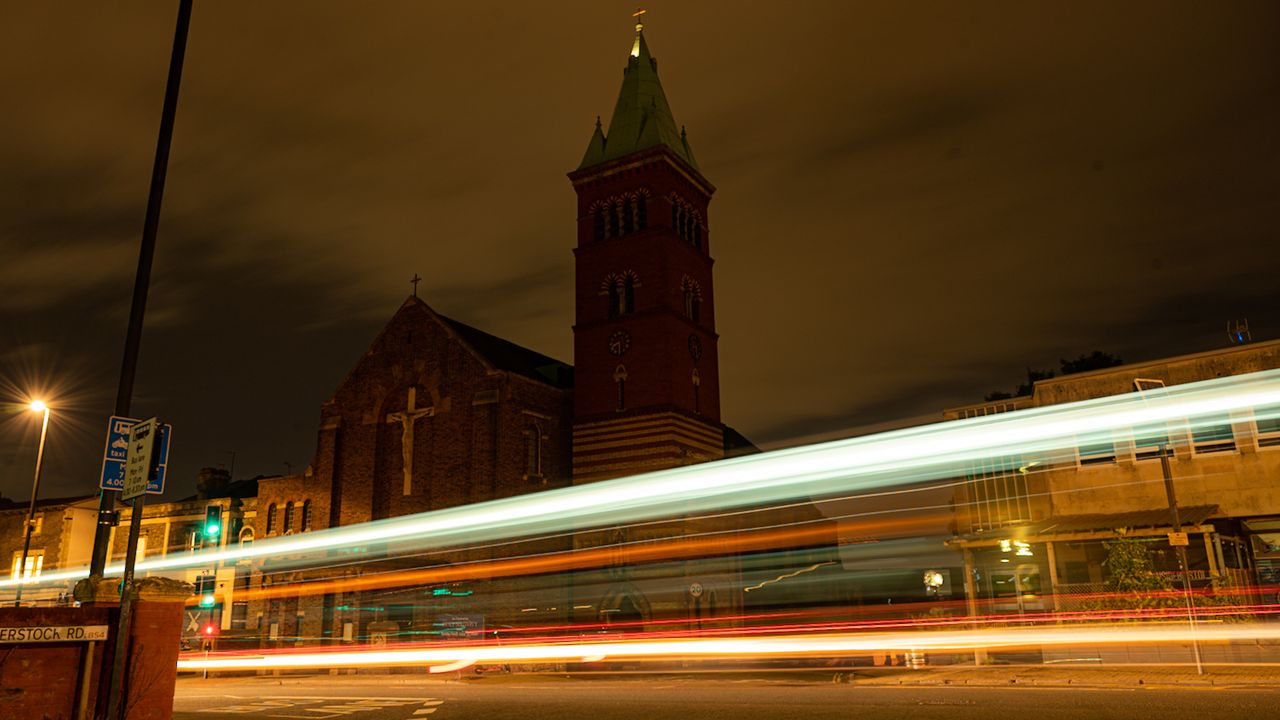 Example image showing a light trail from passing vehicles at night