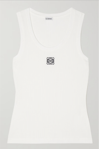 Embroidered Ribbed Stretch-Cotton Tank