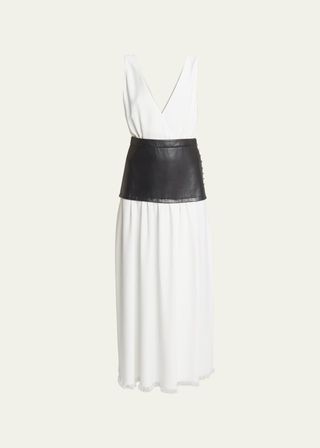Viviane Viscose Frayed-Hem Maxi Dress With Leather Waist