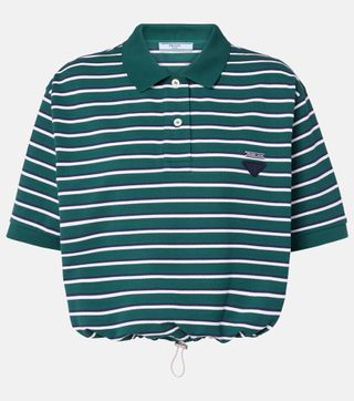 Striped Cropped Cotton Polo Shirt