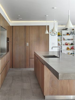 A kitchen countertop made from concrete