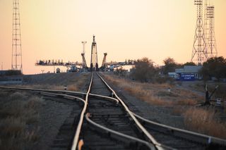 Progress M-17M Cargo Vehicle Rollout With Railroad Tracks