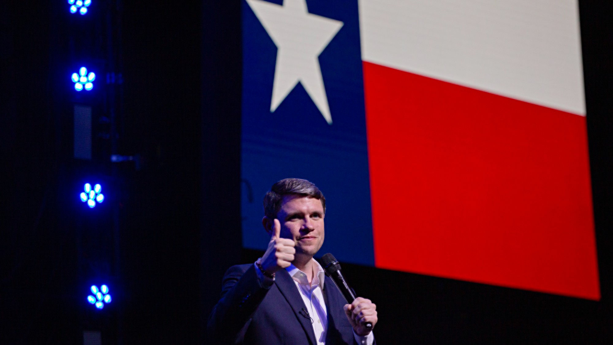 Texas Senate candidate James Talarico (D-TX) speaks at a campaign rally on March 2, 2026 in Houston, Texas. (Photo by Danielle Villasana/Getty Images)
