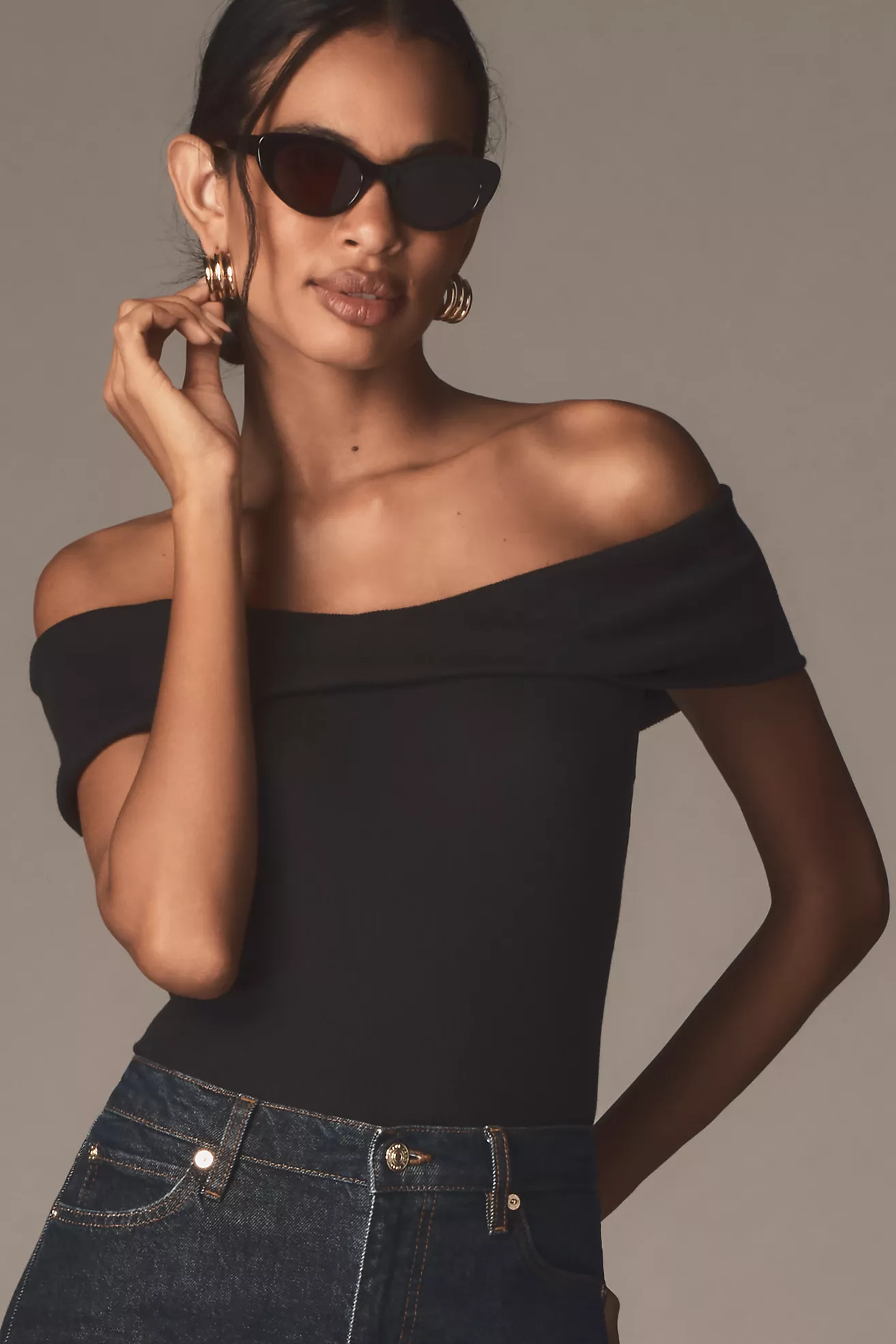 Pilcro off-shoulder twisted rib top