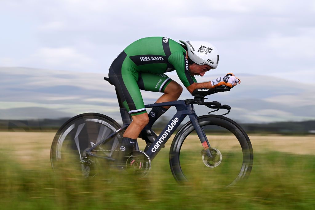 STIRLING SCOTLAND AUGUST 11 Ben Healy of Ireland sprints during the Men Elite Individual Time Trial a 478km race from Stirling to Stirling at the 96th UCI Cycling World Championships Glasgow 2023 Day 9 UCIWT on August 11 2023 in Stirling Scotland Photo by Dario BelingheriGetty Images