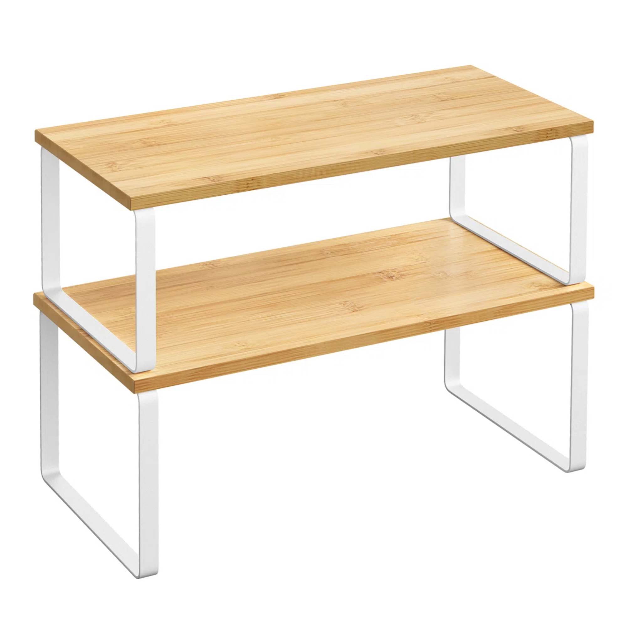 two wooden shelf risers