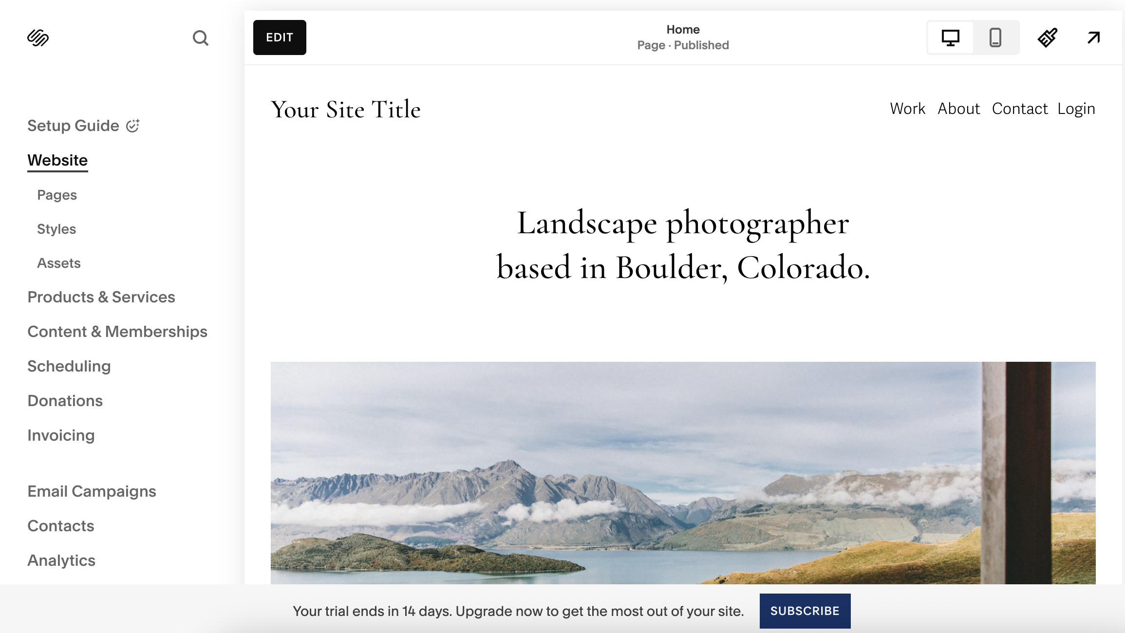 Screengrab showing text being added to website in Squarespace interface