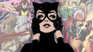 collage of female supervillains featuring Cheetah, Catwoman, Dark Phoenix, Enchantress, and Granny Goodness