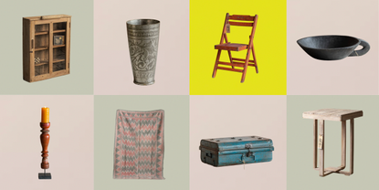 A selection of images of vintage decor on a tiled background