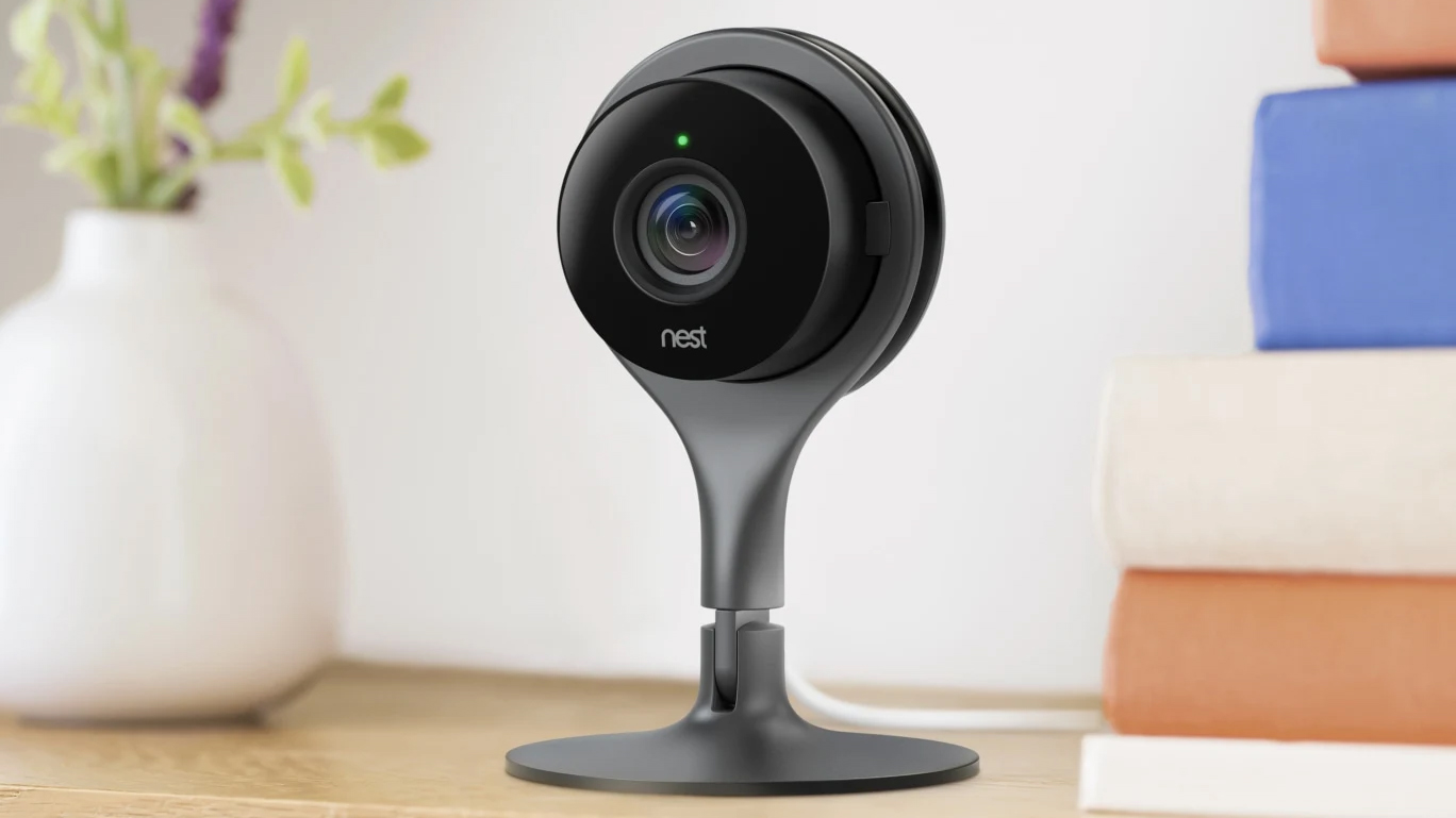 The Google Nest Cam Indoor security camera on a table
