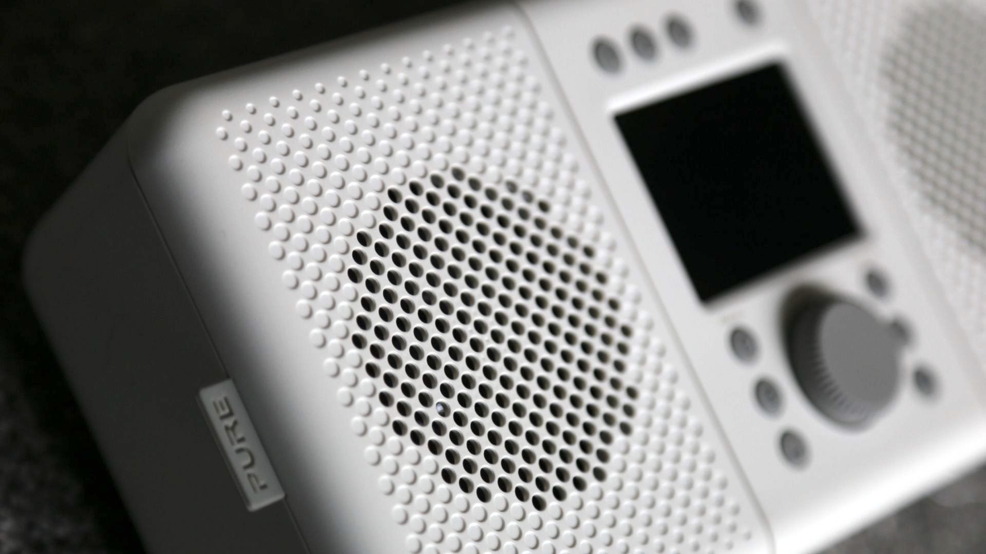 a closeup of the pure elan connect+ dab radio's speakers