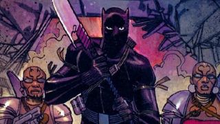 S’Yan charging into battle dressed as the Black Panther in Marvel Comics