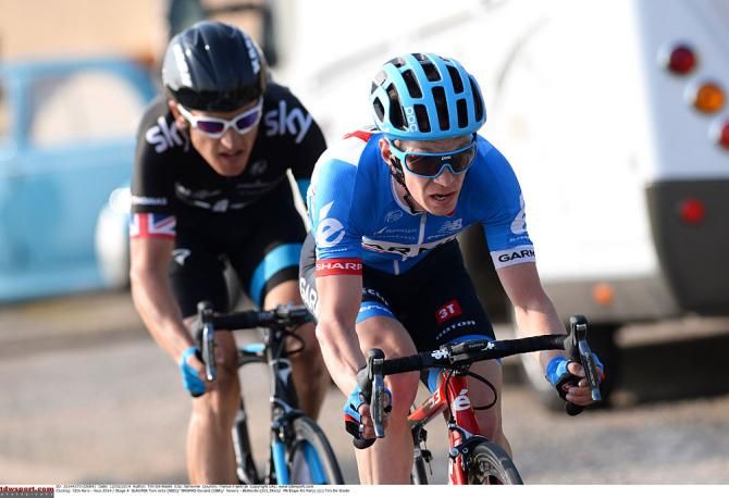 Tom Jelte Slagter leads Geraint Thomas