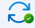 Two blue arrows following each other with a green circle with a white check mark inside it, which is the symbol in Windows 11 that no new updates are available for your OS.