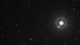 A visible-light image of the star Mira, captured by the UK Schmidt Telescope in Australia, via the Digitized Sky Survey, a program affiliated with the Hubble team.