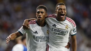Real Madrid's Jude Bellingham and Kylian Mbappe celebrating a goal in La Liga 2026/27