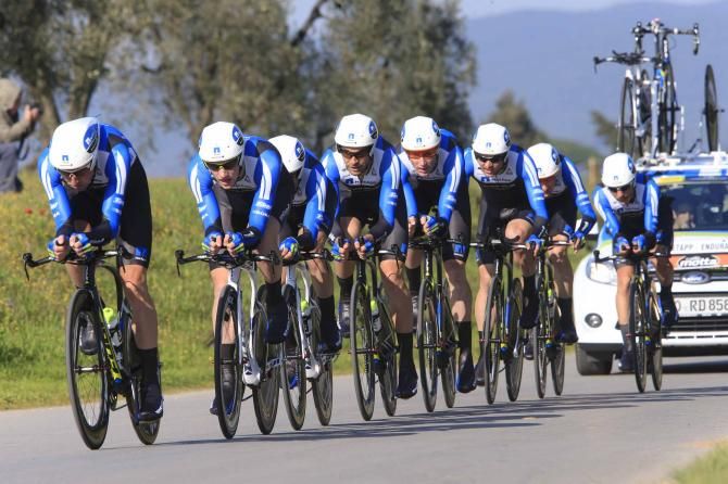 NetApp-Endura in full flight during the Tirreno-Adriatico team time trial.