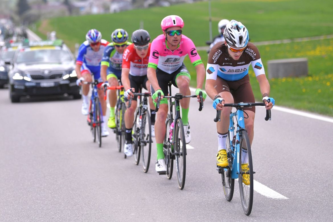 Will Clarke (EF Drapac) follows Alexis Gougeard (AG2R La Mondiale) in the breakaway