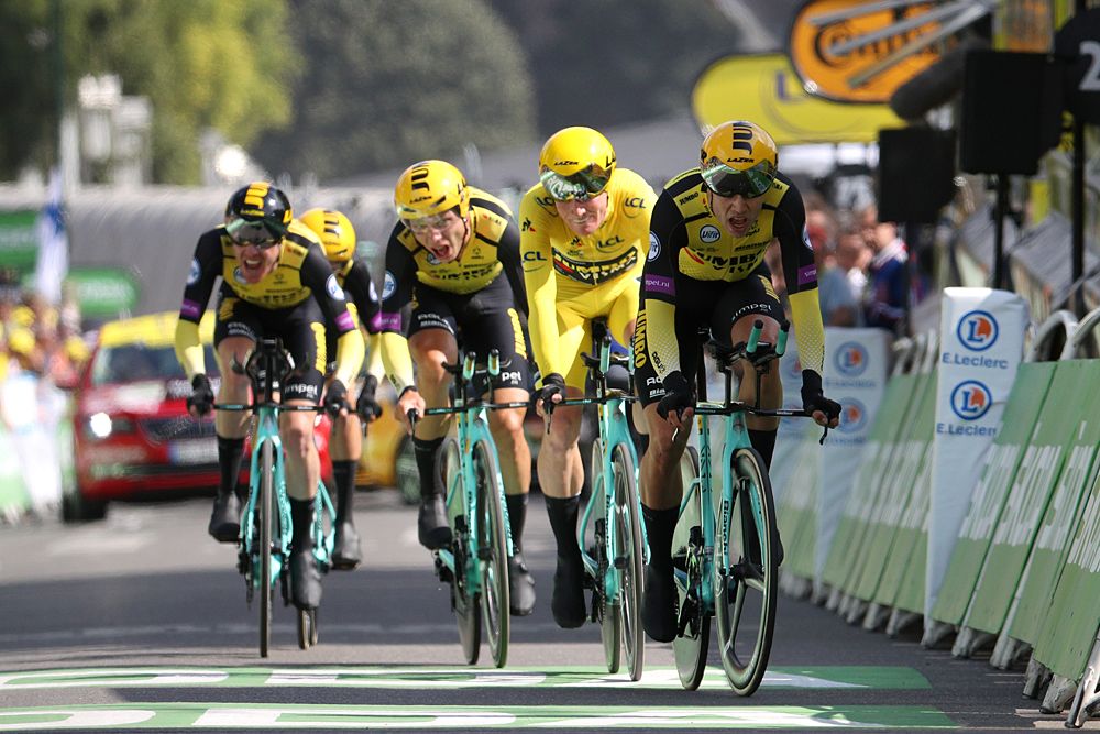 Jumbo-Visma win the time trial at the Tour de France with overall leader Mike Teunissen