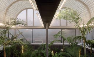The greenhouse’s four glass walls are a nod to the classic modernist pavilion