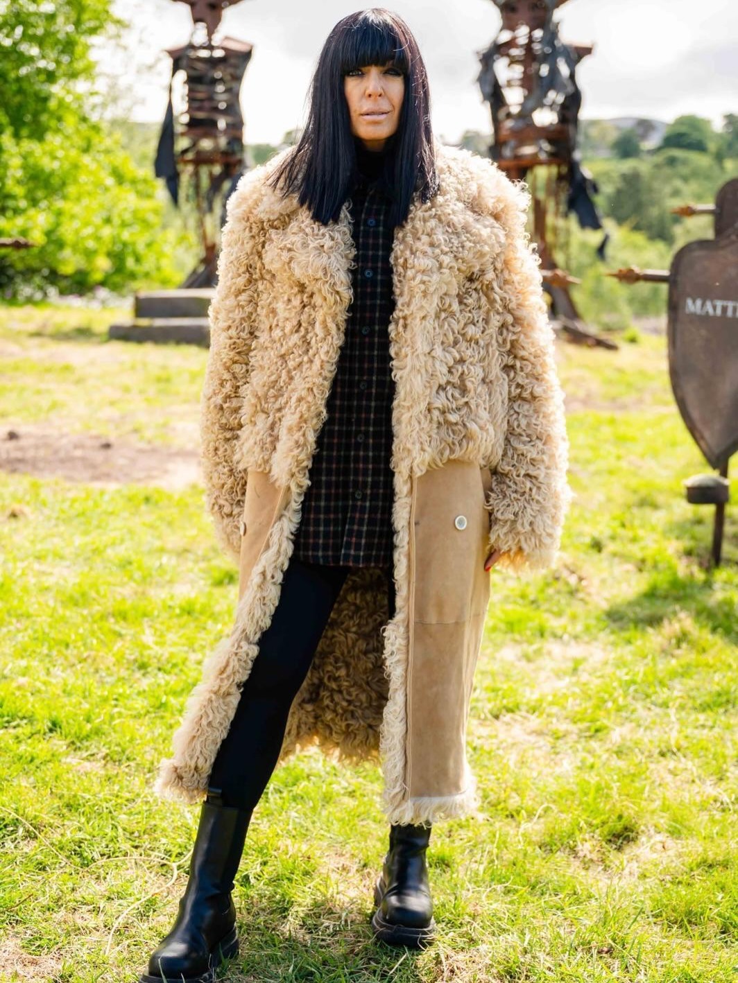 Claudia Winkleman wearing white fluffy coat