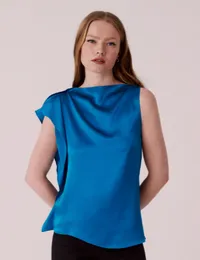 'Grace' Sleeveless silk top in teal ($158.00) £81.00| Maksu
