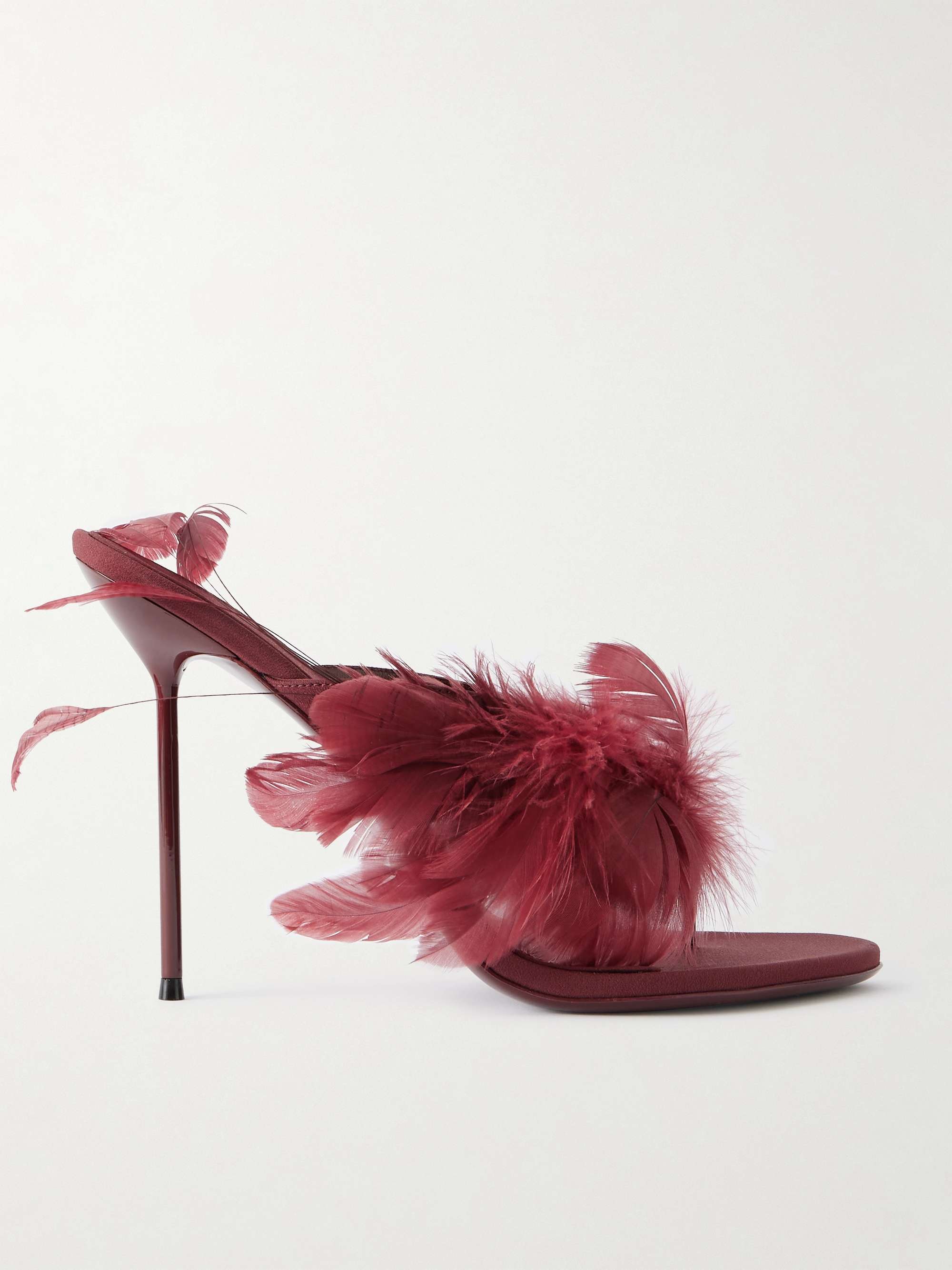 Lidia Feather-Trimmed Leather Mules