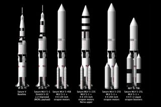 During the Apollo program, NASA investigated many options for uprating the Saturn V, from stretching the 1st stage to adding enormous solid rocket boosters, and even a nuclear powered upper stage – NERVA – that could be used for missions to Mars.