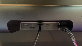 Back of Roku Streambar Pro showing ports and connections