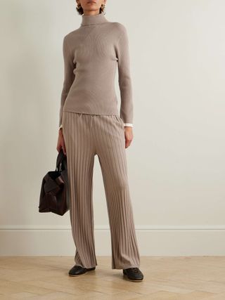 Simeon Ribbed-Knit Wide-Leg Pants